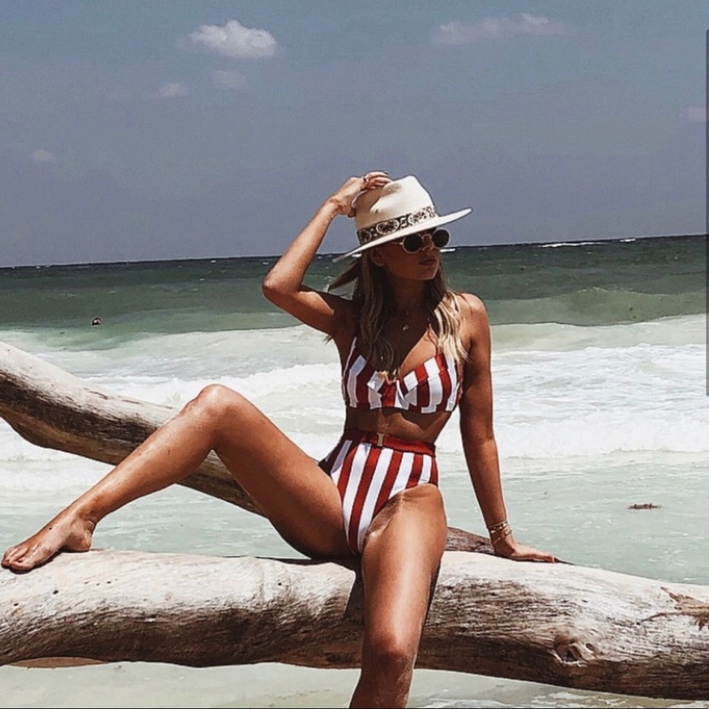 Onia x WeWoreWhat Emily Bottom & Lydia Top in Stripe Burnt Red